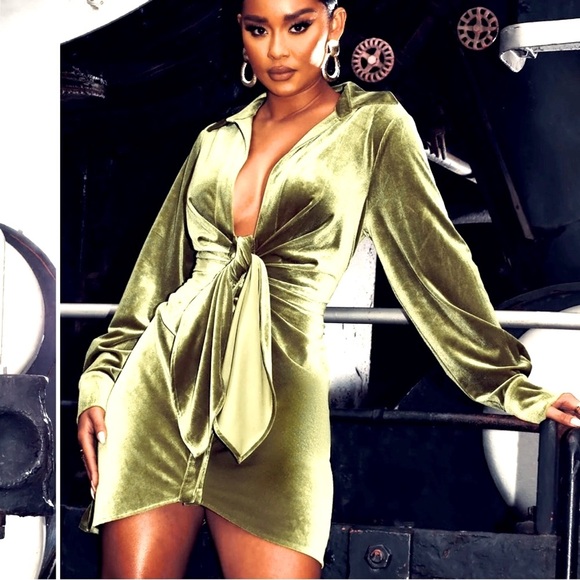 NWOT Fashion Nova Hung Up Velvet Mini Dress in Chartreuse Size XS - Picture 6 of 10